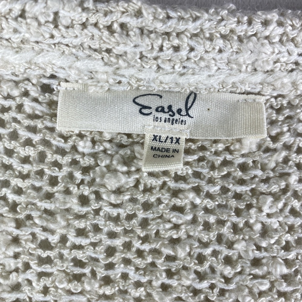 Easel Knit Oversized Cream Sweater Kangaroo Pocket Sz XL/1X Comfort 3/4 Sleeve - Picture 5 of 10
